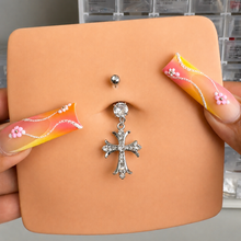 Load image into Gallery viewer, Cross with Paved Gems Belly Ring
