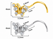 Load image into Gallery viewer, Titanium Small Butterfly Bling Nose Ring
