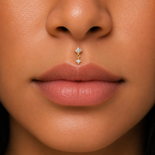 Load image into Gallery viewer, Titanium Diamond Dangle Nose Ring/ Labret
