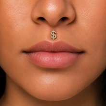 Load image into Gallery viewer, Titanium Bling Money Sign Nose Ring/ Labret
