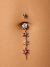Load image into Gallery viewer, Triple Flower Dangle Belly Ring
