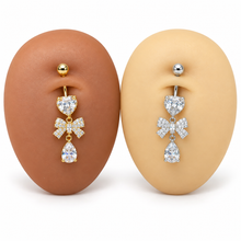 Load image into Gallery viewer, Heart with Ribbon &amp; Teardrop Belly Ring

