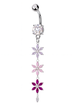 Load image into Gallery viewer, Triple Flower Dangle Belly Ring
