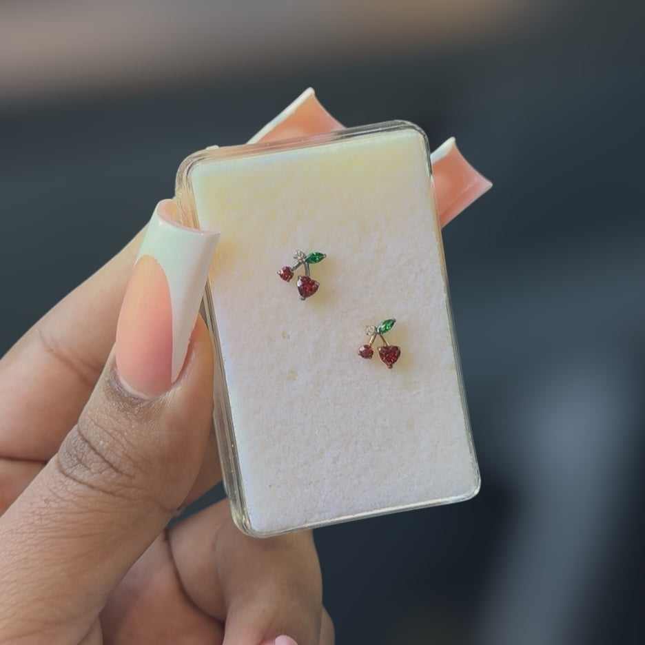 Titanium Cherry Heart Nose Ring/ Labret